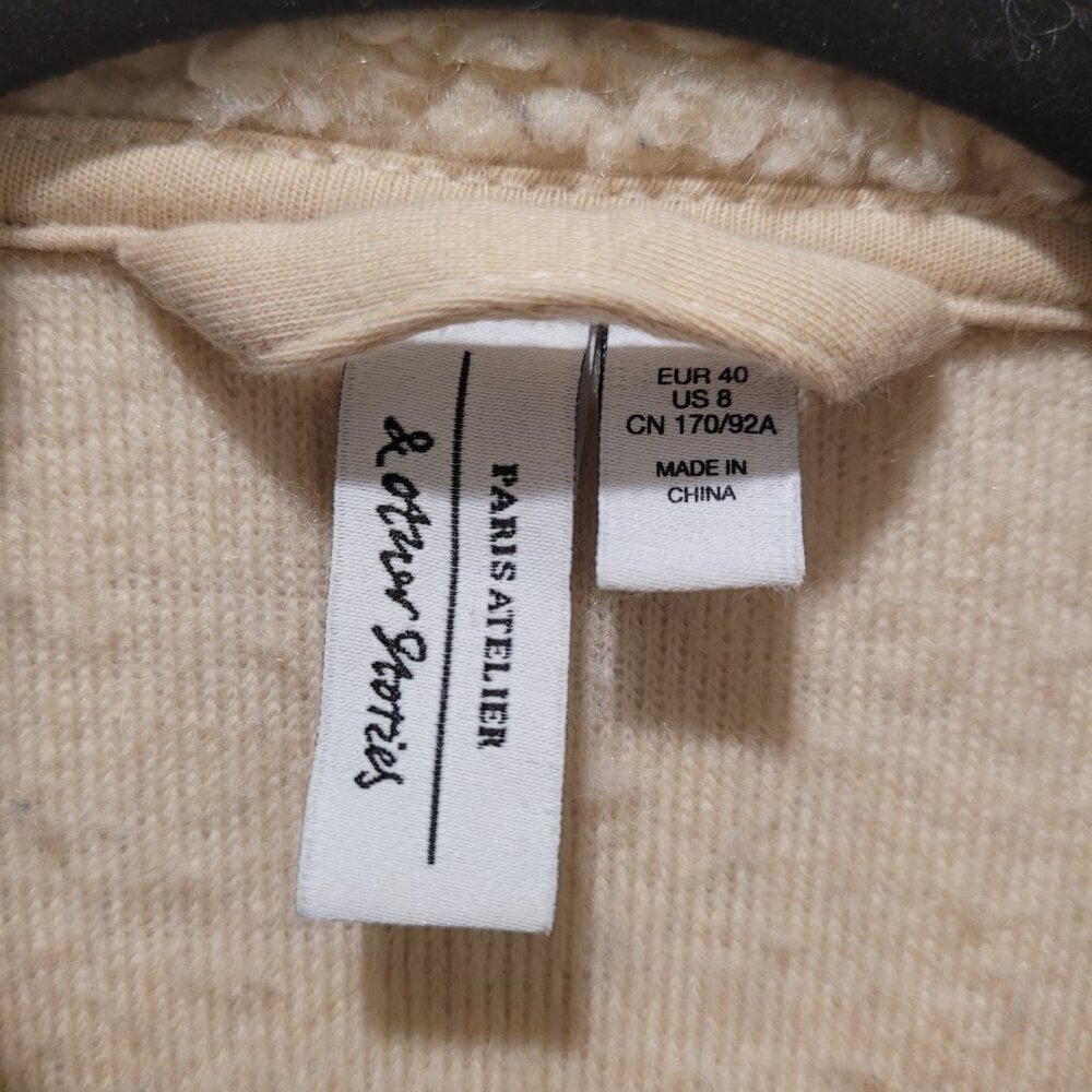 & OTHER STORIES Faux Shearling Teddy Jacket Sz 8 Beige Neutral Tan - Picture 6 of 8